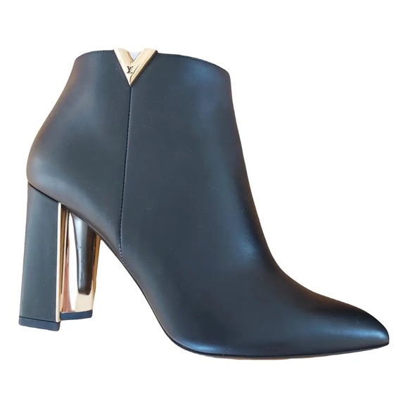 Louis Vuitton Black Booties with Gold Hardware